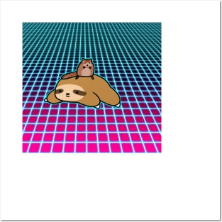 Chipmunk and Sloth Vaporwave Grid Posters and Art